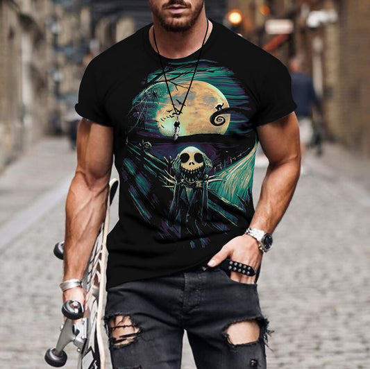 Men's Short Sleeve T-Shirt Summer Round Neck Horror Skull 3D Digital Printing Men's Print Fashion T-Shirt