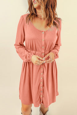 Button Down Long Sleeve Dress with Pockets