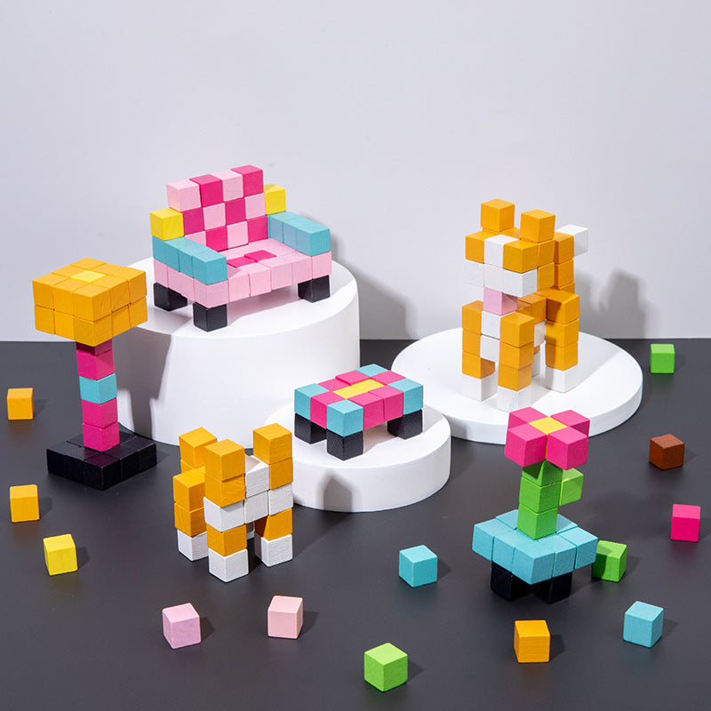 Wooden Mosaic Three-Dimensional Puzzle Fun Pixel Puzzle Board Children's Early Education Building Blocks Adult Decompression Toys