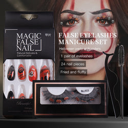 Halloween False Eyelashes Europe And America Multi-Layer Thick Messy Mink Hair Nail And Eyelash Set