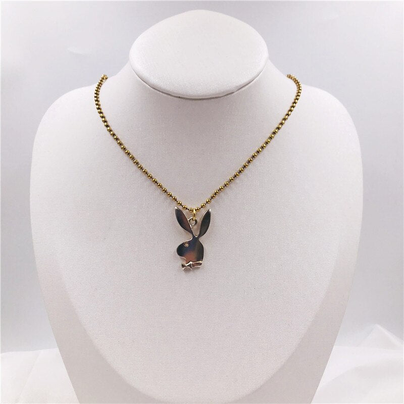 New Women Fashion Cute Long Ear Bunny Pendant Necklaces Charm Playboy Necklace Party Jewelry Collier Femme