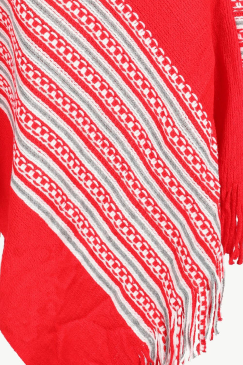 Striped Asymmetrical Fringe Hem Poncho