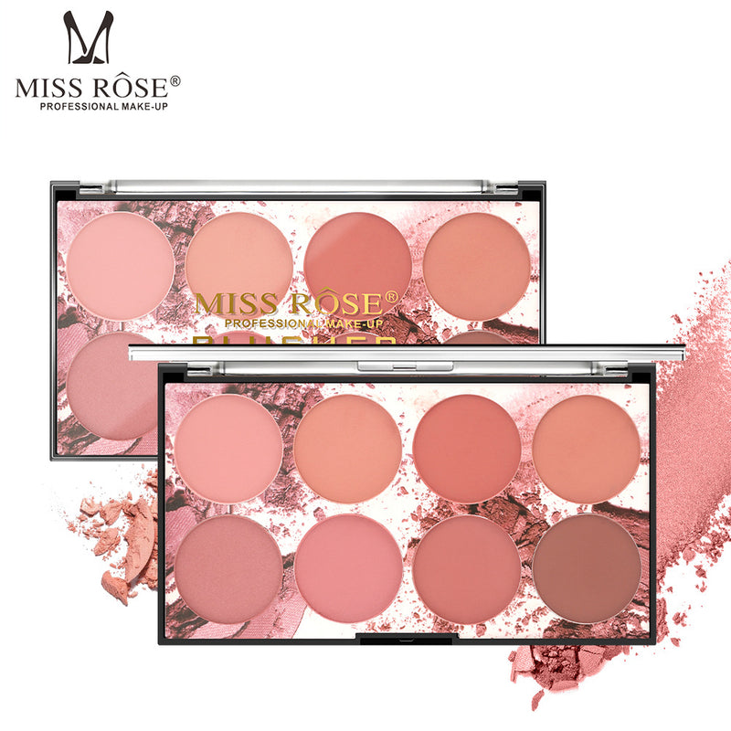 Miss Rose Eight Color Blush Palette Matte Long Lasting Sun Red Natural Skin Tone Nude Makeup Portable Blush Rouge Palette