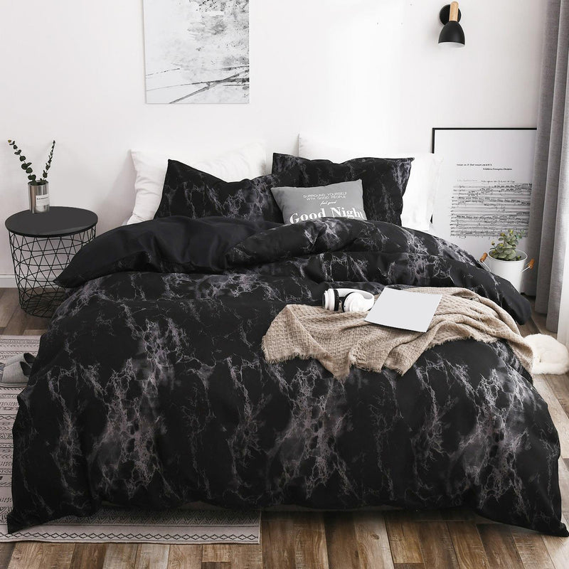 Marble Printed Velvet Duvet Cover Set (1 Duvet Cover + 2 Pillowcase), Soft Bedding For Bedroom & Guest Room