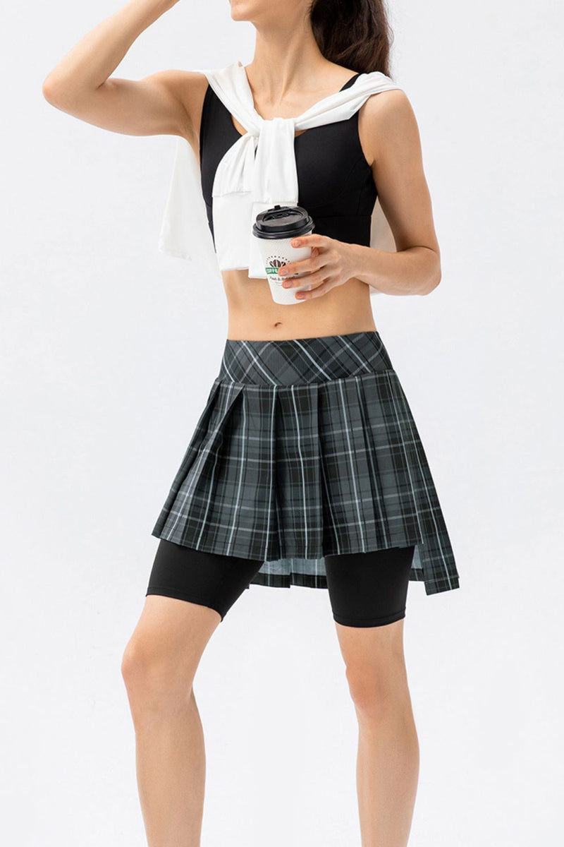 Plaid Faux Layered Sports Culottes