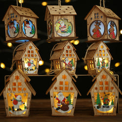 Festival Led Light Wood House Santa Claus Christmas Tree Decorations