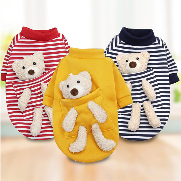 Net Red Pocket Bear Dog Cat Guard Clothes Autumn And Winter Plus Velvet Small Dog Warm Pet Supplies