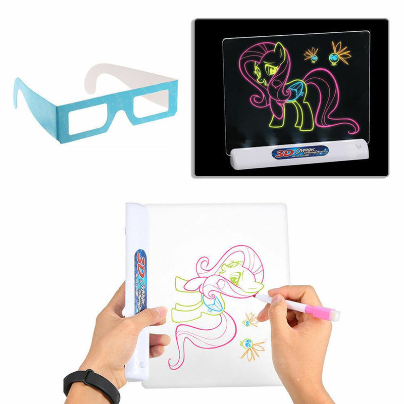 Magic Pad Deluxe Light Up LED 3D Drawing Tablet Writing Board Kids Toys Gifts 3D Illuminated Drawing Board Painting