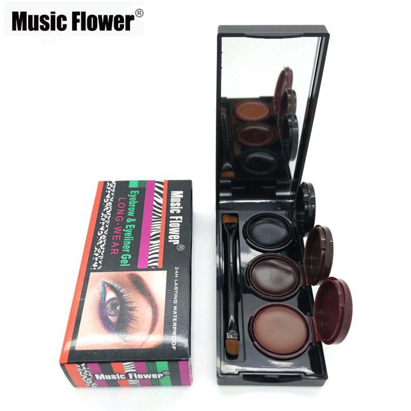Music Flower Brand Makeup Eyeliner Gel & Eyebrow Powder Palette Waterproof Lasting Smudgeproof Cosmetics Eye Brow Enhancers