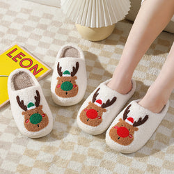 Christmas Elk Cotton Slippers for Women Autumn and Winter Home Couples Warmth Home Fur Slippers