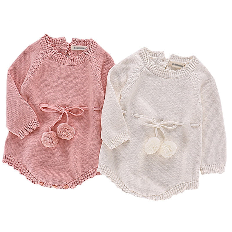 Autumn Baby Knitted Rompers Sweater Baby Girl Long-sleeve Knitted Overalls Infant Girl Princess Cotton Clothes Baby Girl Romper