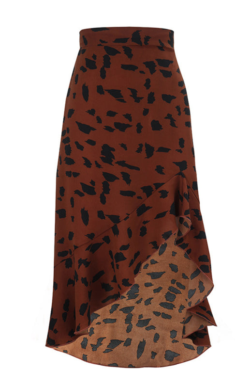 Printed Ruffle Irregular Half-Body Dress