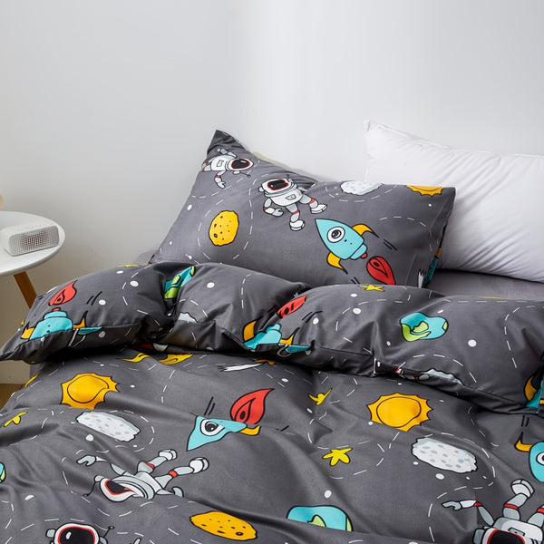 3pcs Astronaut Duvet Cover Set (1 Duvet Cover + 2 Pillow Case), Rocket Pattern Bedding For Boys Room, Soft Bedding