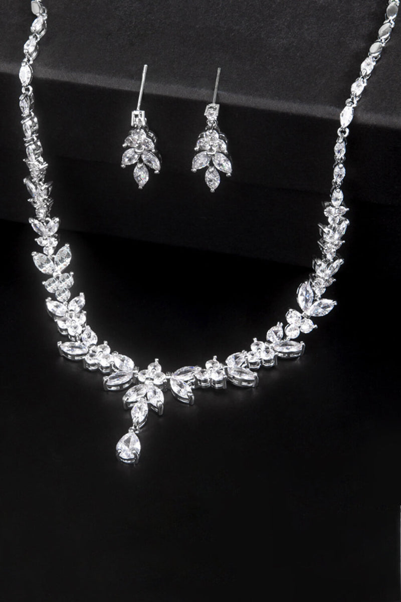 18k Platinum-Plated Necklace and Drop Earrings Set