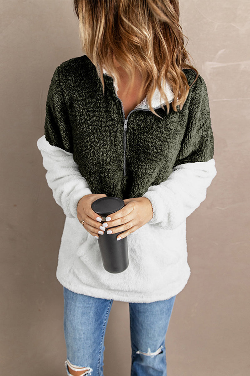 Color Block Half-Zip Teddy Sweatshirt