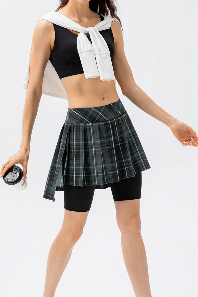 Plaid Faux Layered Sports Culottes