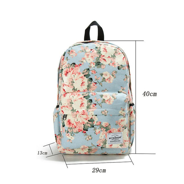 White Flower Women Backpack Junior High School Student Bookbags Outdoor Casual Bags Durable Waterproof Satchel