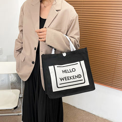 Retro Button Tote Bag New Canvas Letter Printing Tote Bag Large Capacity Fashion Simple Hand Carry Shopping Bag