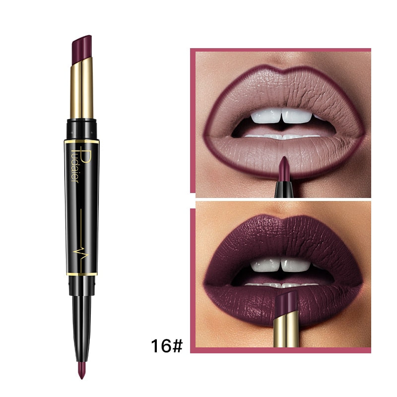 Matte Lipstick Wateproof Double Ended Long Lasting Lipsticks Brand Lip Makeup Cosmetics Nude Dark Red Lips Liner Pencil