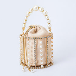 Rhinestone Evening Pearl Clutch Bag Women Luxury Handmade Diamond Beaded Bucket Purses and Handbags Bridal Wedding Party Sweet