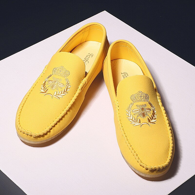Summer  Lok Fu Shoes Men 's Casual Shoes Yellow Wearable Soft Bottom Driving Leather Shoes Men 's Formal Dress Shoes