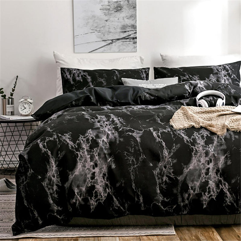 Marble Printed Velvet Duvet Cover Set (1 Duvet Cover + 2 Pillowcase), Soft Bedding For Bedroom & Guest Room