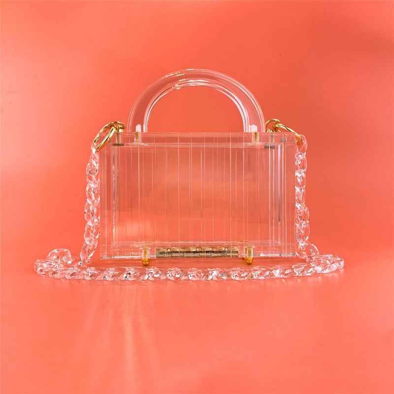 Transparent Striped Acrylic Evening Bag Women New Top Handle Small Square Clutch Purse Female Crystal Handbag High Quality
