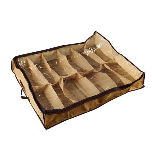 1PC Home Storage Shoe Organizers 12 Cells Under bed Bag Lattice Foldable Closet Drawer