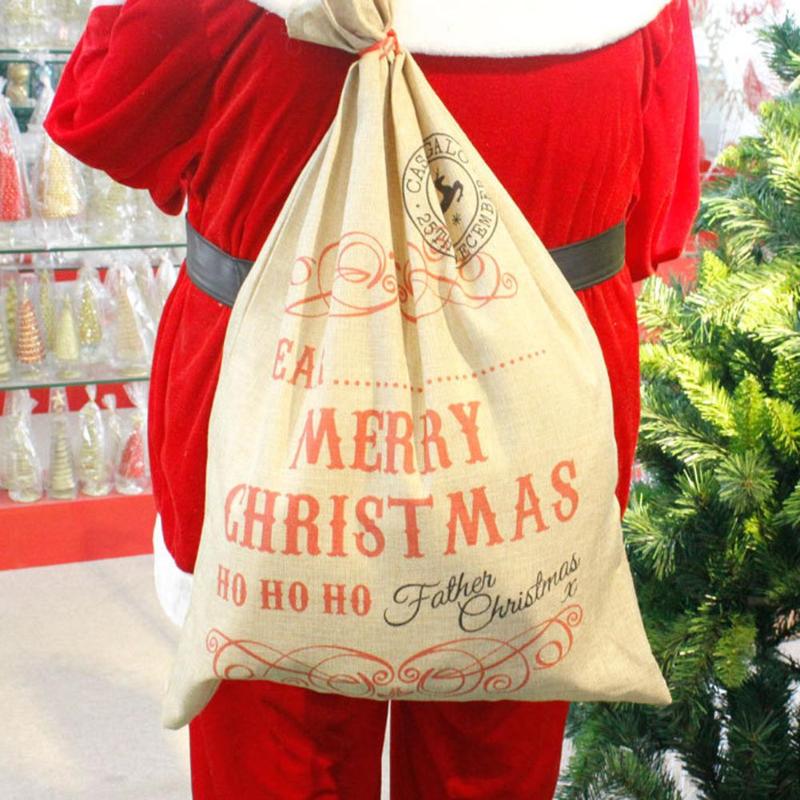 Big Size Merry Christmas Linen Gift Bag Santa Claus Sacks Drawstring Candy Bag Natal Noel New Year Xmas Home Decor Gift Bag