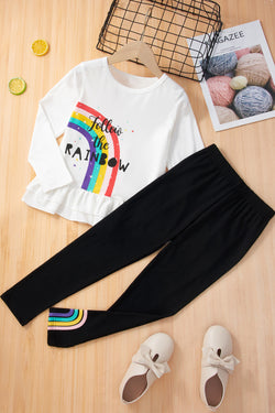 Girls Rainbow Graphic Top and Solid Pants Set