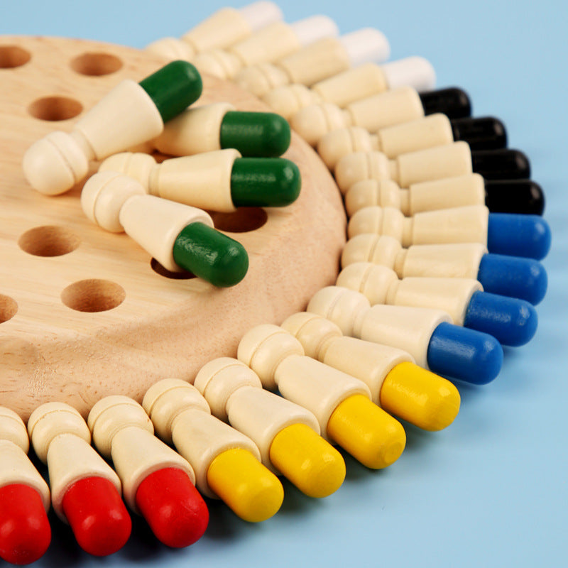 Wooden Children's Color Memory Chess Early Education Puzzle Color Cognitive Intelligence Development Training Parent-Child Interactive Game Chess