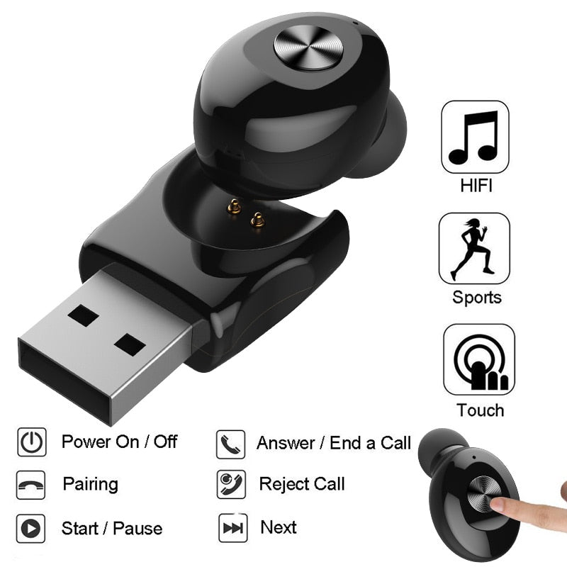XG12  Mini Bluetooth Wireless Earphone Cordless Headphone USB Magnetic Charging Bluetooth Headset with Mic for iPhone Samsung
