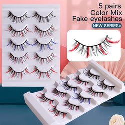 Color false eyelashes 5D multi-layer thick cross mink eyelashes 5 pairs of eyelashes