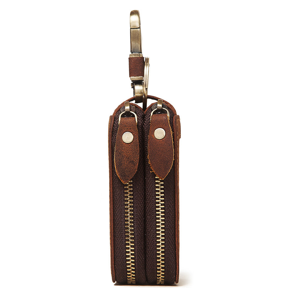 Car Key Bag Double Zipper Crazy Horse Leather Mercedes-Benz Volkswagen Audi Key Bag Men's Leather Bag Leather Key Bag