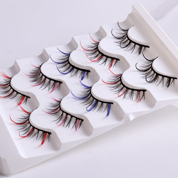 Color false eyelashes 5D multi-layer thick cross mink eyelashes 5 pairs of eyelashes