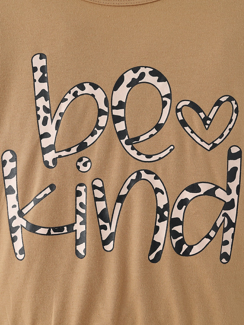 Girls BE KIND Graphic Tee and Leopard Lined Jeans Set