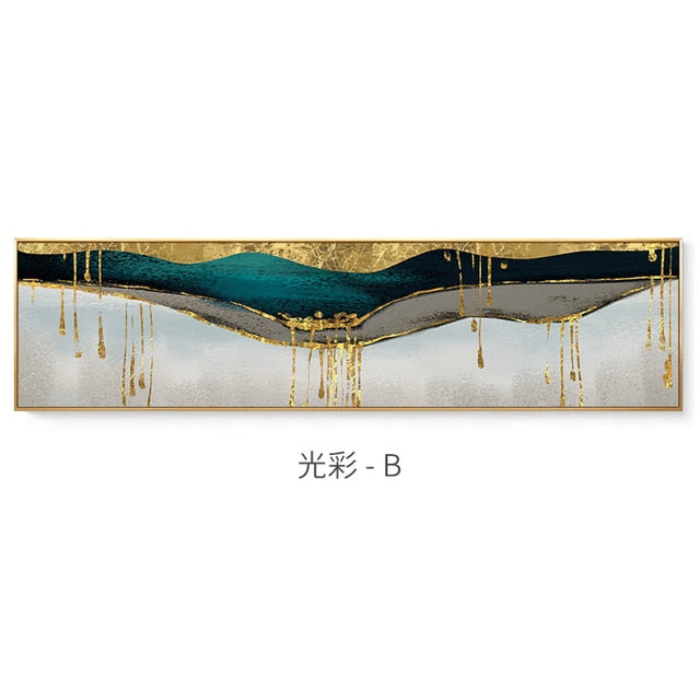 Abstract banner bedside blue golden canvas painting