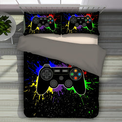 3pcs Game Controller Pattern Black Duvet Cover Set (1 Duet Cover + 2 Pillow Case), Chemical Fiber Brushed Quilt Cover