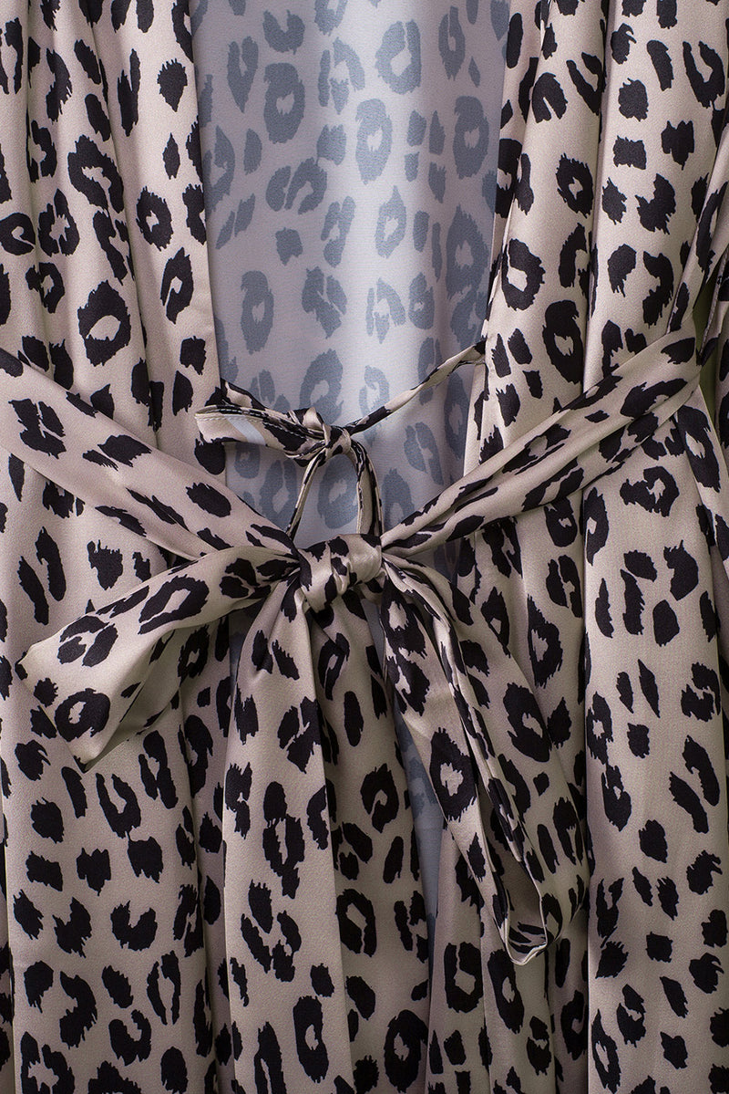 Leopard Tie Waist Bell Sleeve Robe