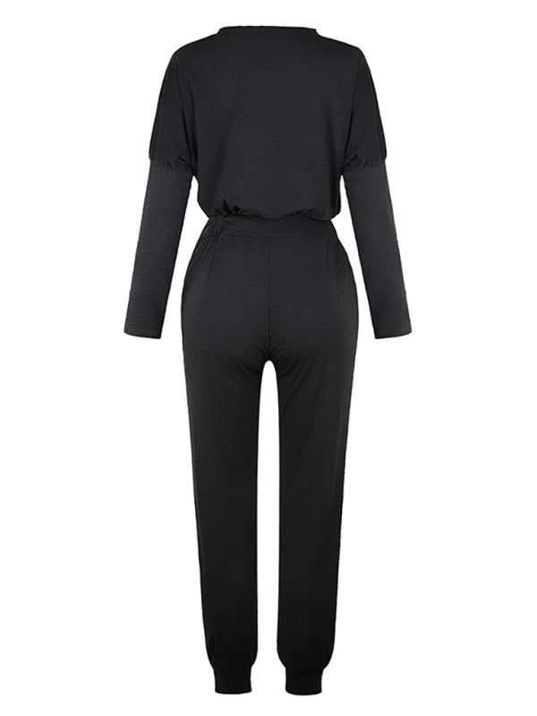 Women's Loose Solid Color Long Sleeve Casual Suit