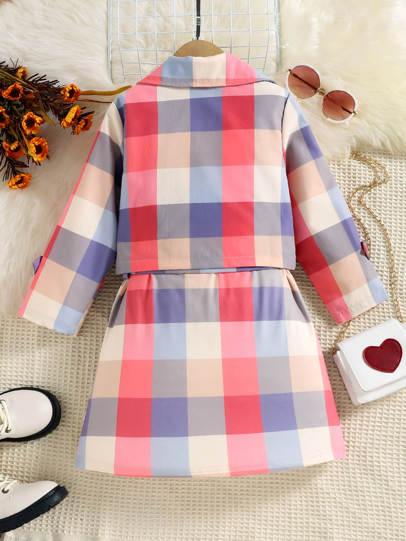 Girls Plaid Jacket and Sleeveless Dress Set