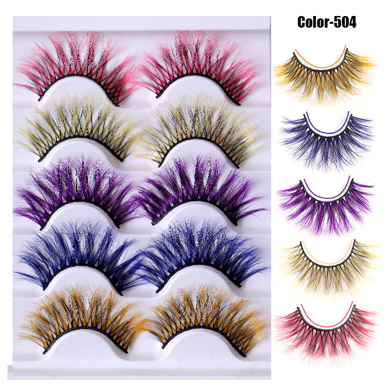 Colorful Fried 5 Pairs Of False Eyelashes Multi-Layer Thick Cross Mink Hair Eyelashes 8D FLUFFY