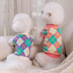 Dog Clothes In Autumn And Winter Colorful Diamond Knitted Sweater Cat Ins Vest Small And Medium-Sized Dog Pet Clothes