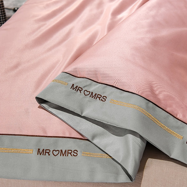 3pcs Embroidery Solid Color Duvet Cover Set (1 Duvet Cover + 2 Pillowcase), Microfiber Bedding Set