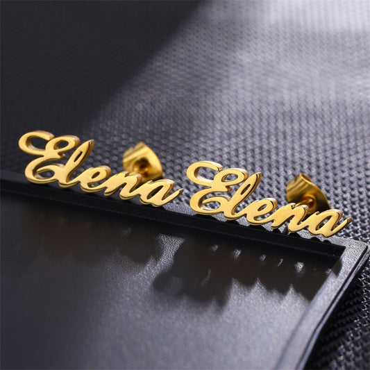Personalized Name Stud Earrings Stainless Steel Ladies DIY Letter Pop Earrings Titanium Steel 18K Plating