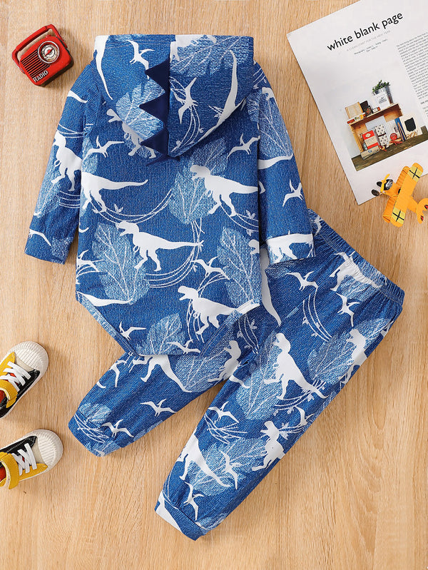 Baby Boy Dinosaur Print Hooded Bodysuit and Pants Set