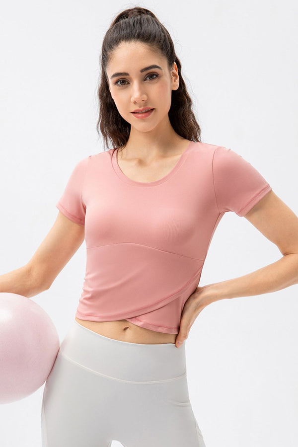 Hem Detail Round Neck Short Sleeve Sports T-Shirt