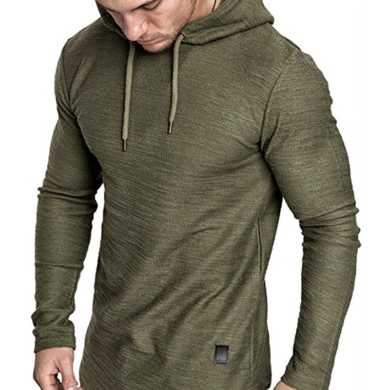 Men's Solid Color Curved Hem Drawstring Hooded Sweatshirt