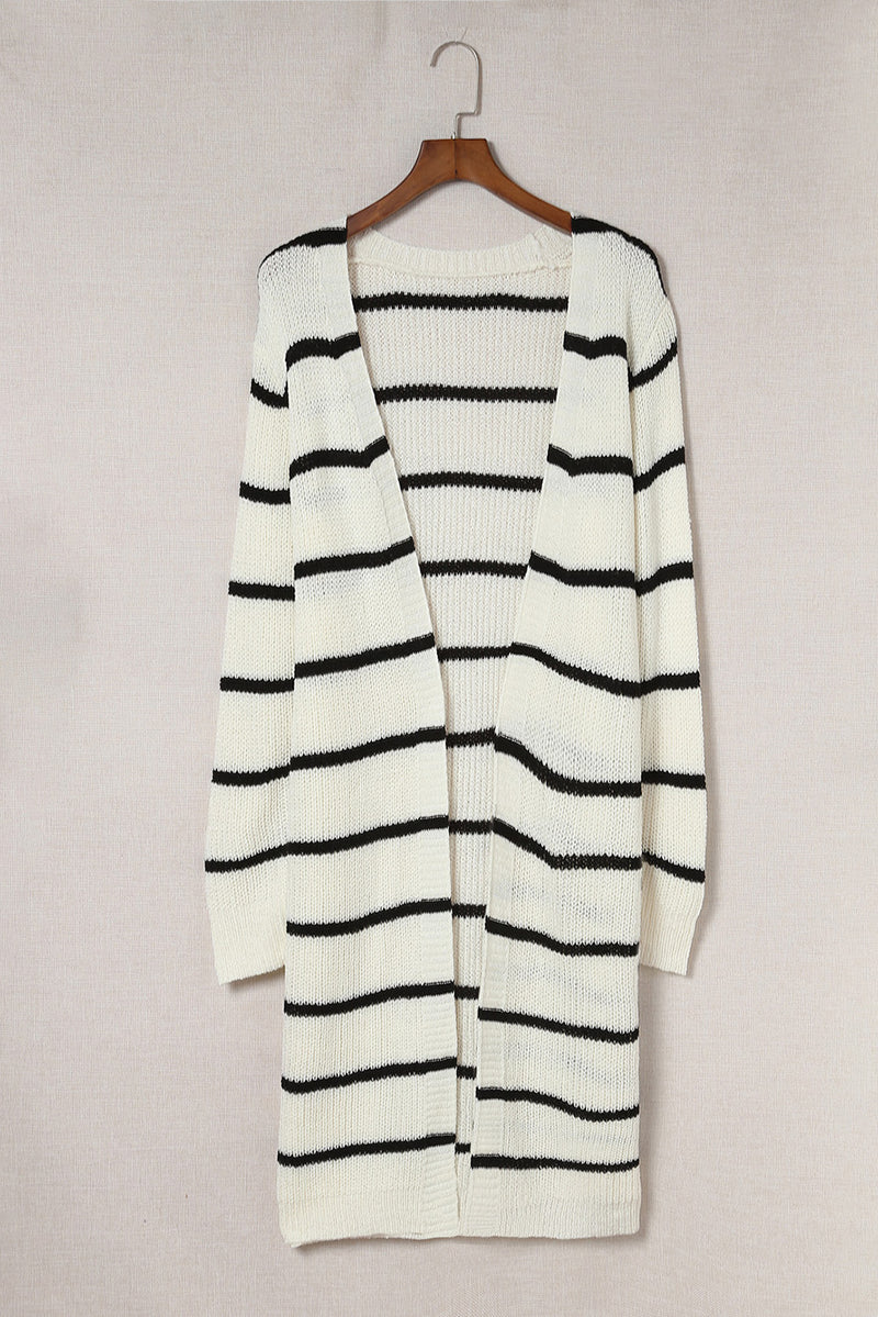 Striped Open Front Rib-Knit Duster Cardigan