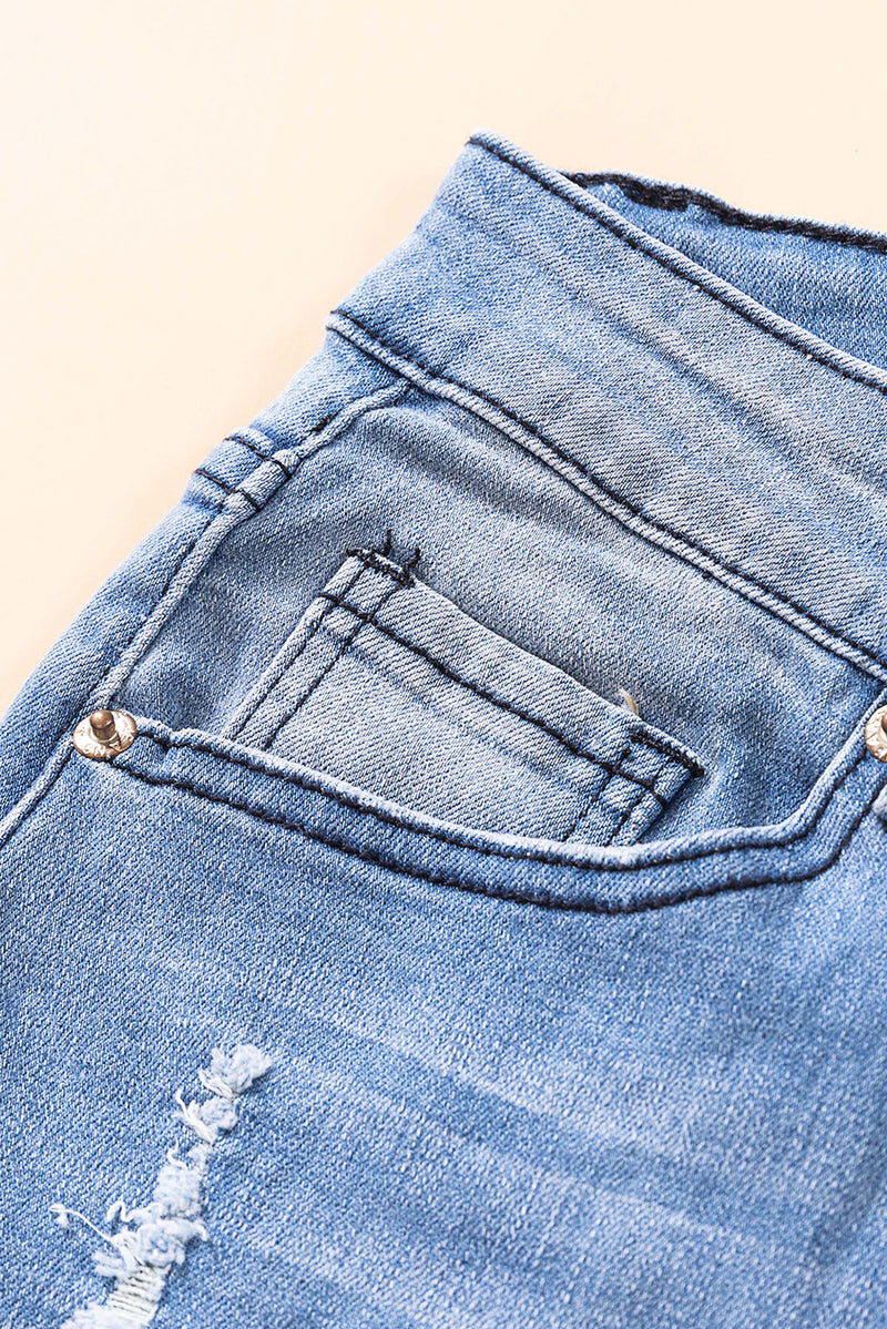 Distressed Ankle-Length Pocket Jeans